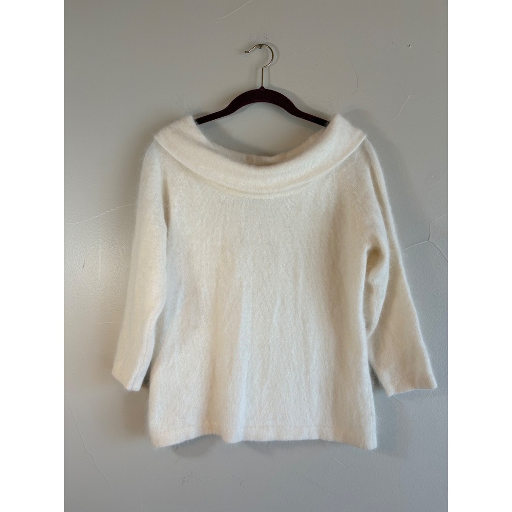 Vintage Hillard & Hanson Angora Rabbit Hair Fuzzy Cowl Neck Sweater Cream M